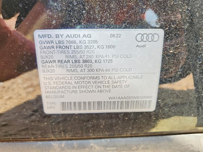 Photo 14 from auction – 2022 AUDI E-TRON with VIN WA1AAAGE5NB045966