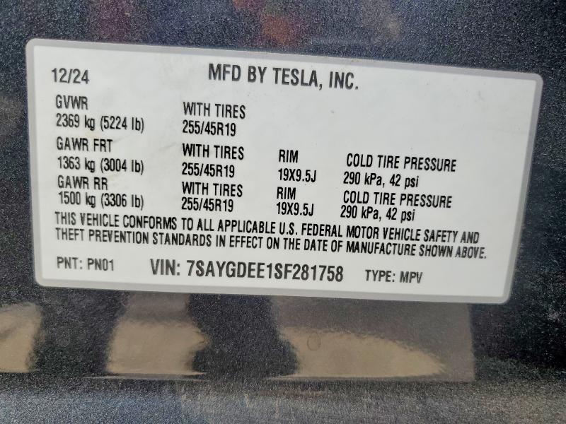 Photo 14 from auction – 2025 TESLA MODEL Y with VIN 7SAYGDEE1SF281758
