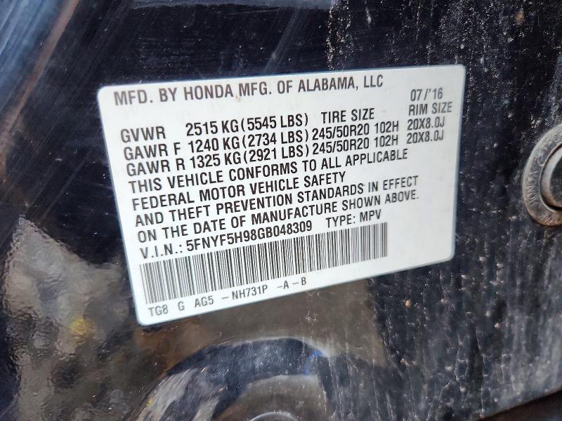 Photo 14 from auction – 2016 HONDA PILOT with VIN 5FNYF5H98GB048309