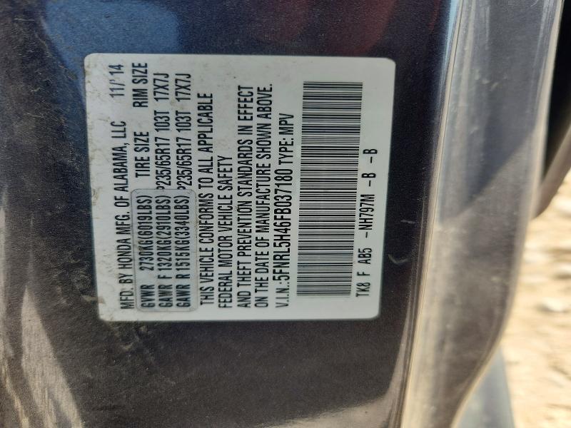 Photo 14 from auction – 2015 HONDA ODYSSEY with VIN 5FNRL5H46FB037180