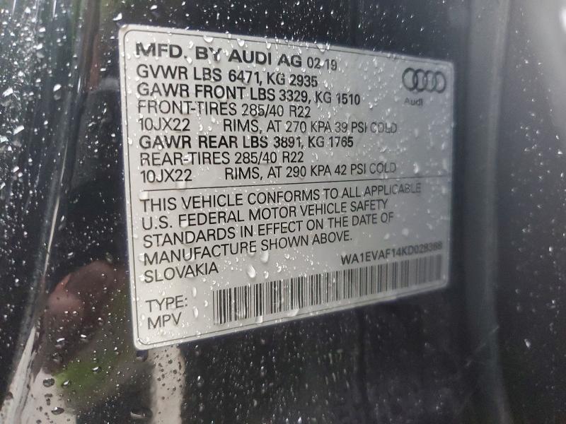 Photo 14 from auction – 2019 AUDI Q8 with VIN WA1EVAF14KD028368