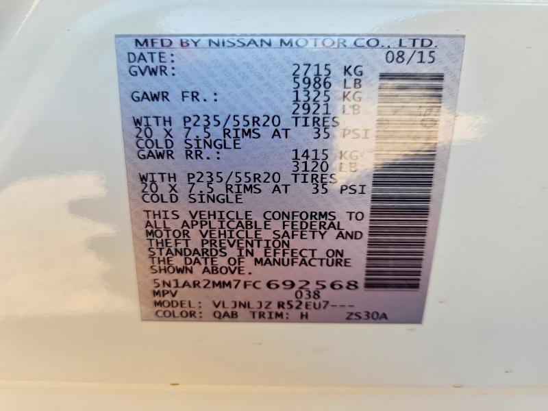 Photo 14 from auction – 2015 NISSAN PATHFINDER with VIN 5N1AR2MM7FC692568