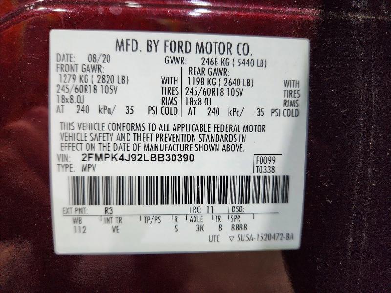 Photo 14 from auction – 2020 FORD EDGE with VIN 2FMPK4J92LBB30390