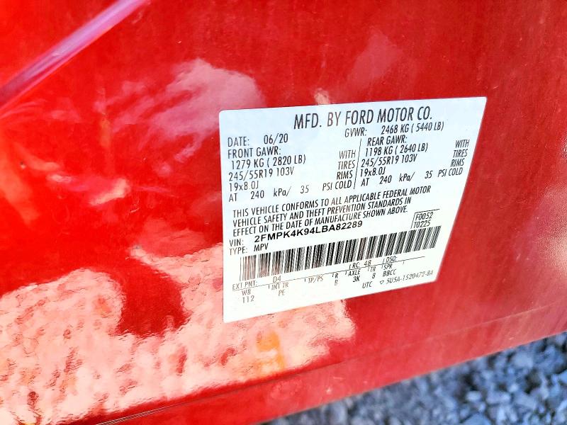 Photo 14 from auction – 2020 FORD EDGE with VIN 2FMPK4K94LBA82289
