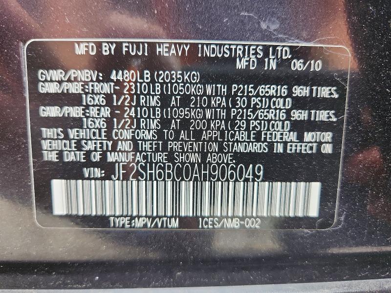 Photo 14 from auction – 2010 SUBARU FORESTER with VIN JF2SH6BC0AH906049