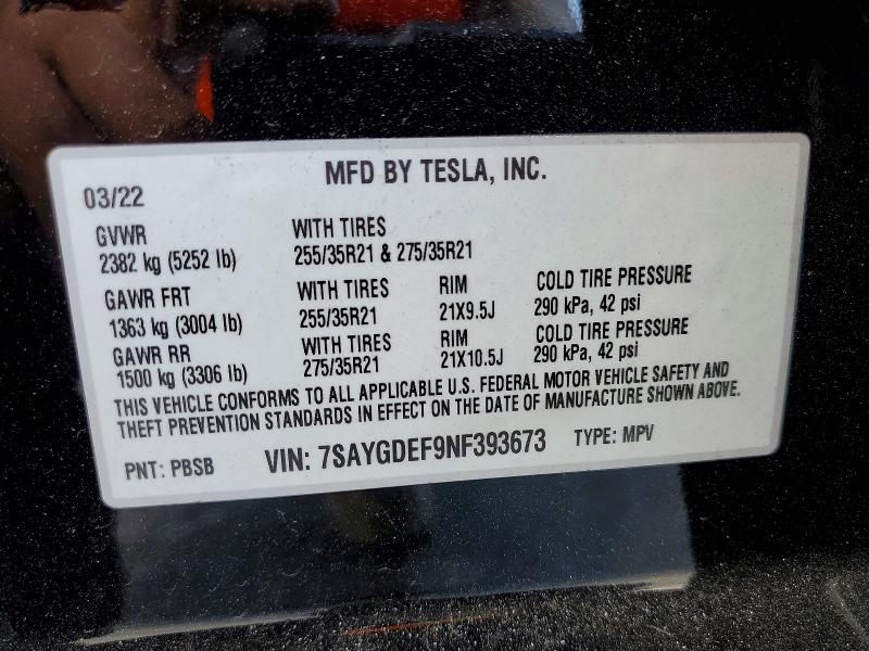 Photo 14 from auction – 2022 TESLA MODEL Y with VIN 7SAYGDEF9NF393673