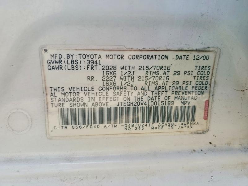 Photo 14 from auction – 2001 TOYOTA RAV4 with VIN JTEGH20V410015189
