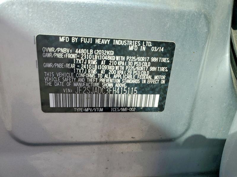 Photo 14 from auction – 2015 SUBARU FORESTER with VIN JF2SJADC3FH415115