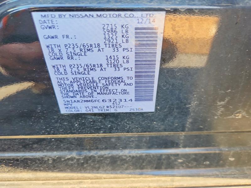 Photo 14 from auction – 2015 NISSAN PATHFINDER with VIN 5N1AR2MM6FC632314