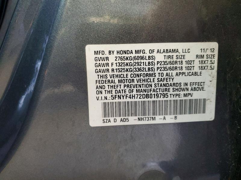 Photo 14 from auction – 2013 HONDA PILOT with VIN 5FNYF4H72DB019795