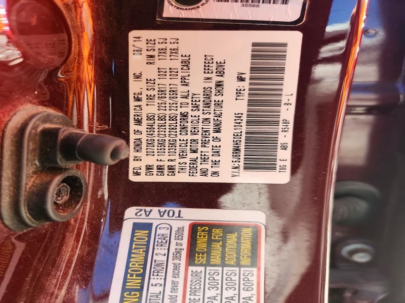 Photo 14 from auction – 2014 HONDA CR-V with VIN 5J6RM4H50EL104345