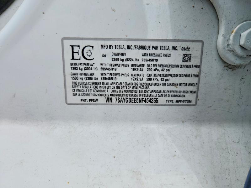 Photo 14 from auction – 2022 TESLA MDL Y with VIN 7SAYGDEE5NF454265