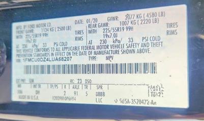 Photo 14 from auction – 2020 FORD ESCAPE with VIN 1FMCU0DZ4LUA68207