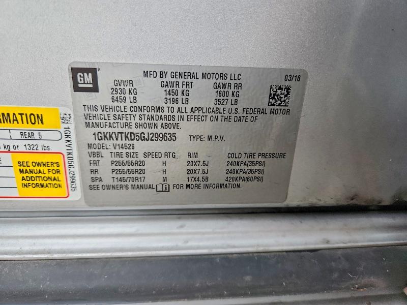 Photo 14 from auction – 2016 GMC ACADIA with VIN 1GKKVTKD5GJ299635
