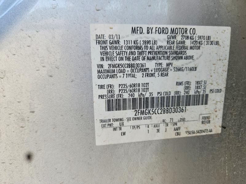Photo 14 from auction – 2011 FORD FLEX with VIN 2FMGK5CC2BBD30361