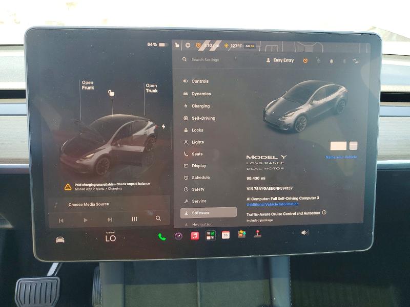 Photo 9 from auction – 2022 TESLA MODEL Y with VIN 7SAYGAEE6NF574137
