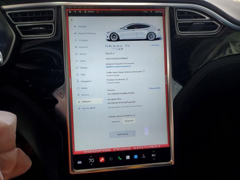 Photo 9 from auction – 2016 TESLA MODEL S with VIN 5YJSA1E25GF159582
