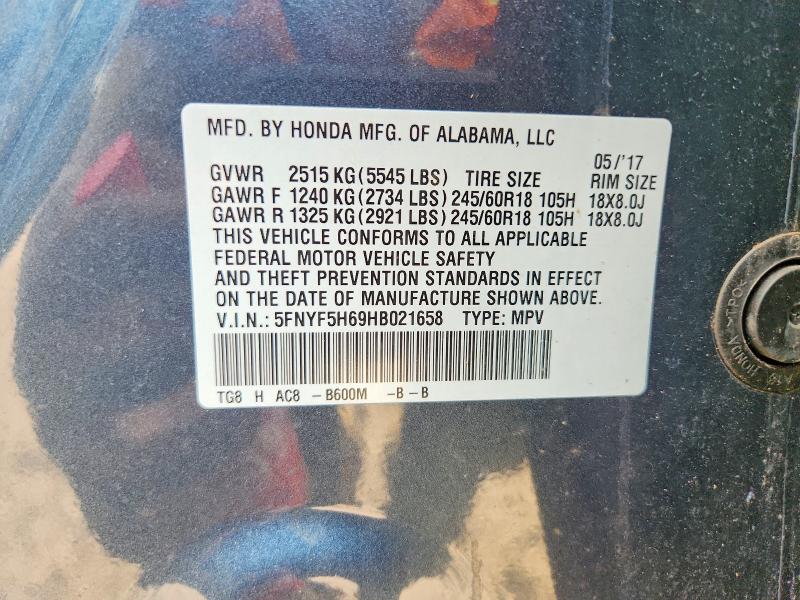 Photo 14 from auction – 2017 HONDA PILOT with VIN 5FNYF5H69HB021658