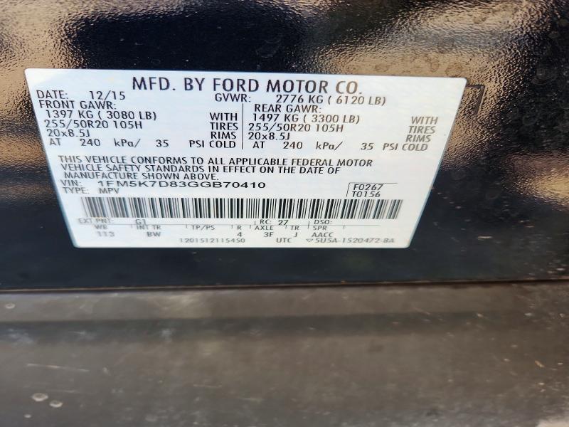 Photo 14 from auction – 2016 FORD EXPLORER with VIN 1FM5K7D83GGB70410