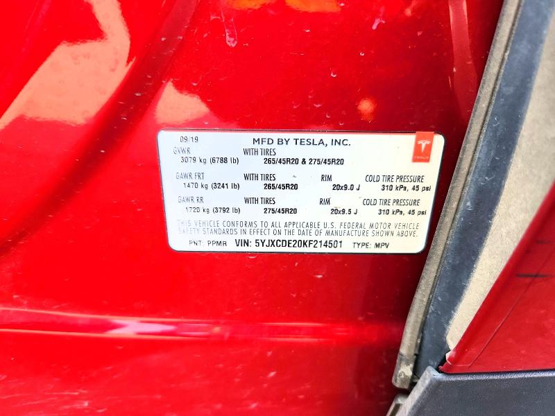 Photo 14 from auction – 2019 TESLA MODEL X with VIN 5YJXCDE20KF214501