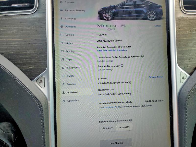 Photo 9 from auction – 2015 TESLA MODEL S with VIN 5YJSA1S11FF080744