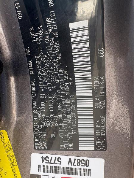 Photo 10 from auction – 2013 TOYOTA SIENNA with VIN 5TDDK3DCXDS061618