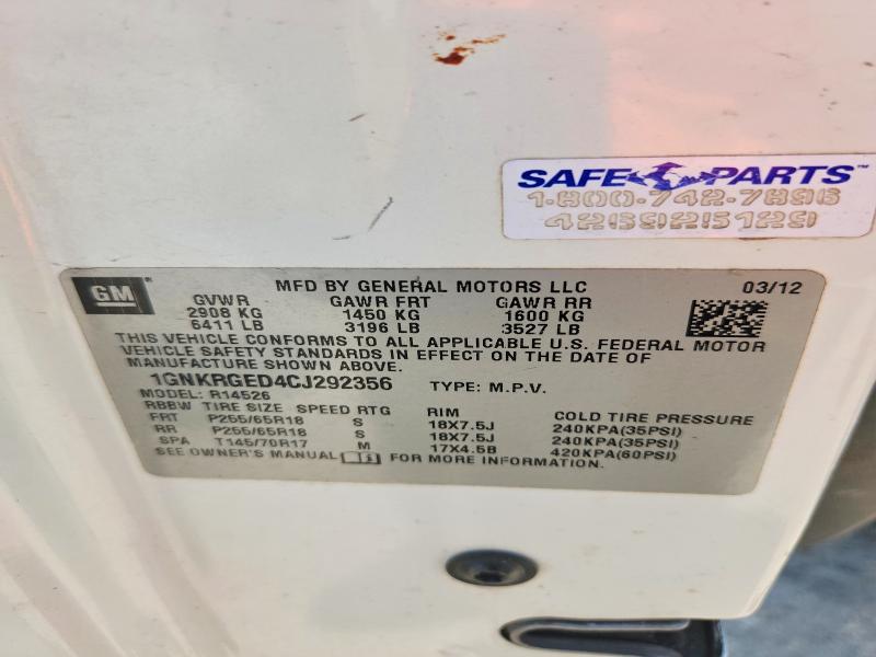 Photo 14 from auction – 2012 CHEVROLET TRAVERSE with VIN 1GNKRGED4CJ292356