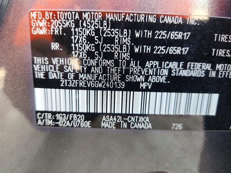 Photo 14 from auction – 2016 TOYOTA RAV4 with VIN 2T3ZFREV6GW240139