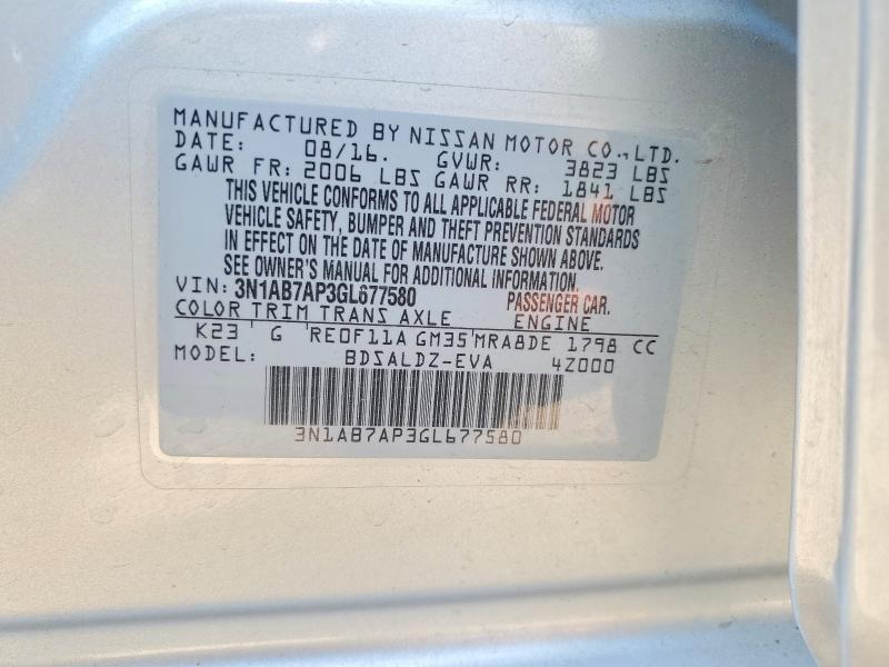 Zdjęcie 14 z aukcji – 2016 NISSAN SENTRA z VIN 3N1AB7AP3GL677580