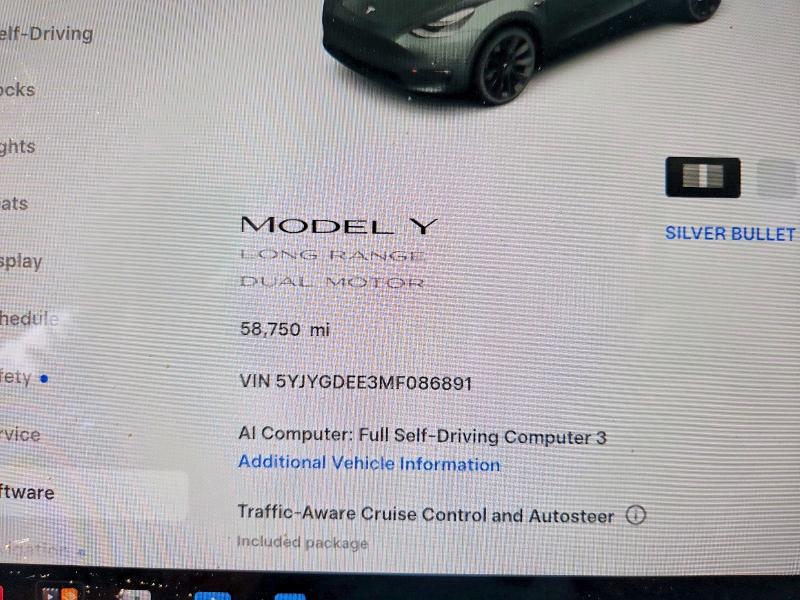 Photo 9 from auction – 2021 TESLA MODEL Y with VIN 5YJYGDEE3MF086891