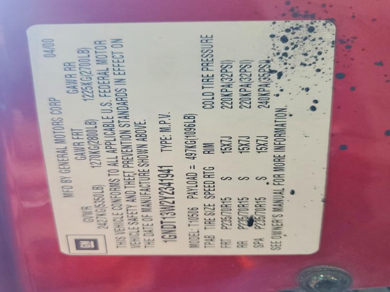 Photo 14 from auction – 2000 CHEVROLET BLAZER with VIN 1GNDT13W2Y2341941