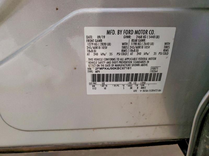 Photo 14 from auction – 2019 FORD EDGE with VIN 2FMPK4J90KBC67181