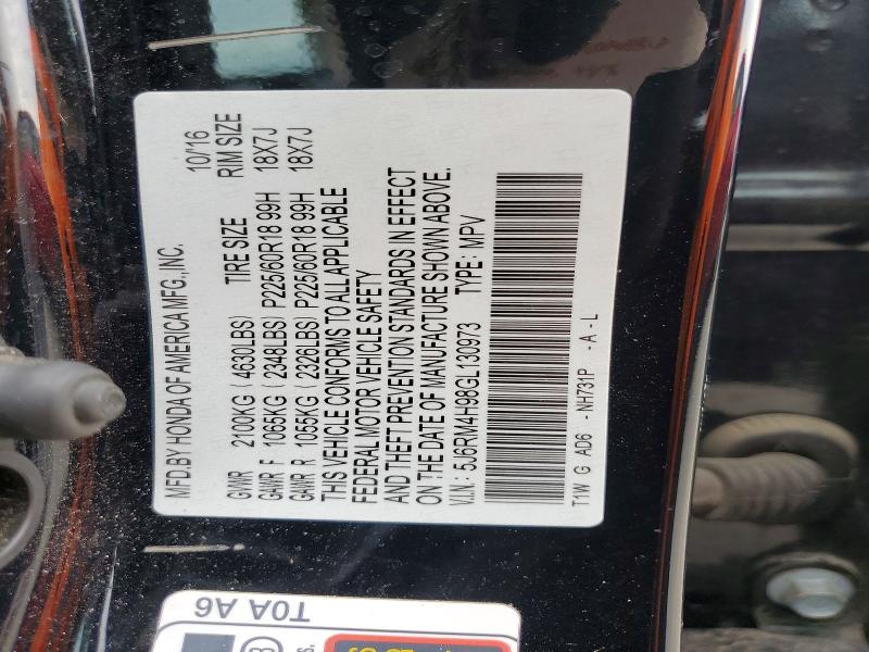 Photo 14 from auction – 2016 HONDA CR-V with VIN 5J6RM4H98GL130973