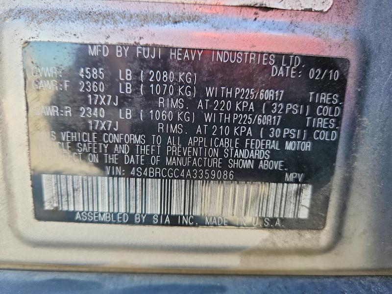 Снимка 14 от търг – 2010 SUBARU OUTBACK с VIN 4S4BRCGC4A3359086