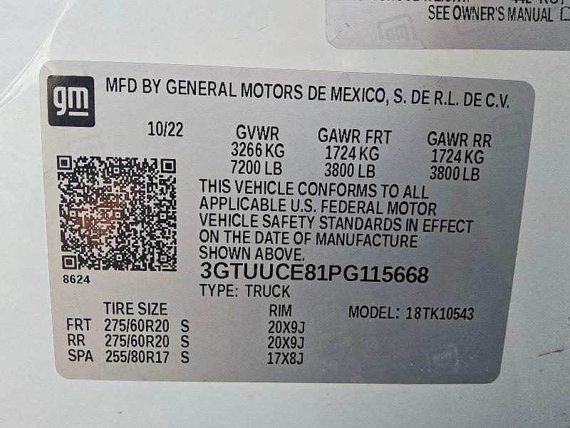 Photo 14 from auction – 2023 GMC SIERRA with VIN 3GTUUCE81PG115668