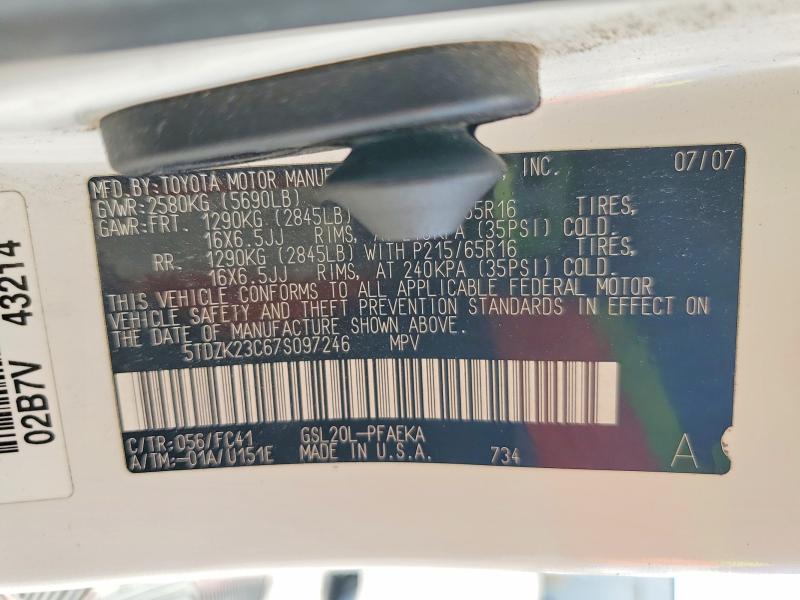 Photo 14 from auction – 2007 TOYOTA SIENNA with VIN 5TDZK23C67S097246