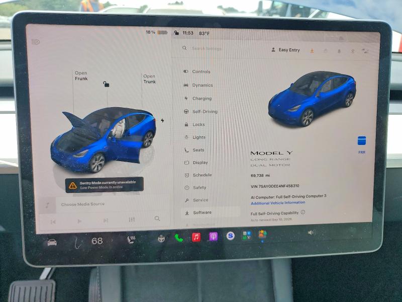 Photo 9 from auction – 2022 TESLA MODEL Y with VIN 7SAYGDEE4NF458310