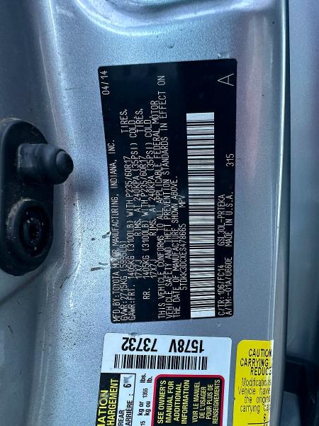 Photo 10 from auction – 2014 TOYOTA SIENNA with VIN 5TDKK3DCXES478665