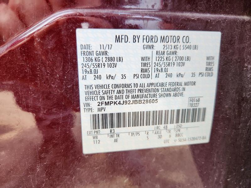 Photo 14 from auction – 2018 FORD EDGE with VIN 2FMPK4J92JBB28605
