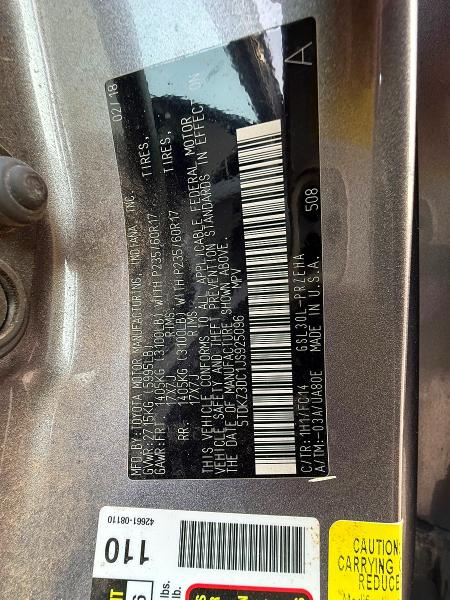 Photo 10 from auction – 2018 TOYOTA SIENNA with VIN 5TDKZ3DC1JS925096