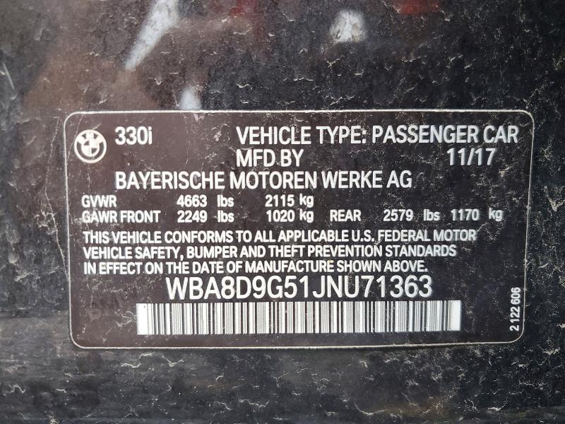 Photo 14 from auction – 2018 BMW 330 with VIN WBA8D9G51JNU71363