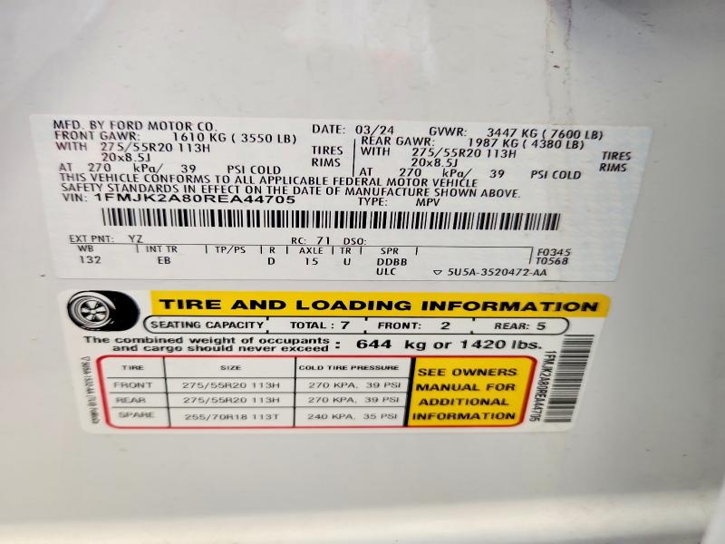Photo 14 from auction – 2024 FORD EXPEDITION with VIN 1FMJK2A80REA44705
