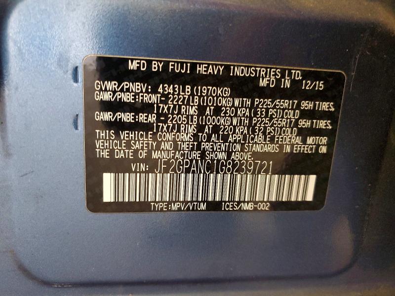 Photo 14 from auction – 2016 SUBARU CROSSTREK with VIN JF2GPANC1G8239721