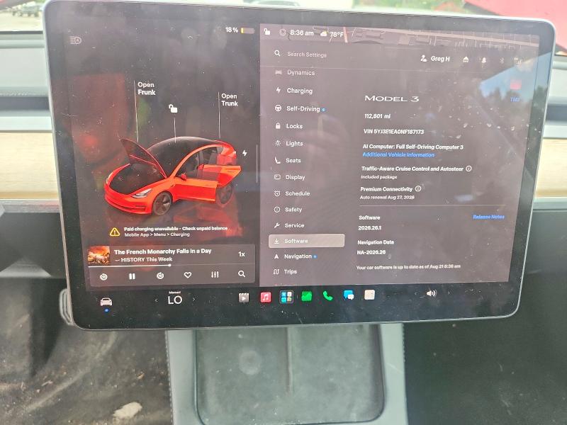 Photo 9 from auction – 2022 TESLA MODEL 3 with VIN 5YJ3E1EA0NF187173
