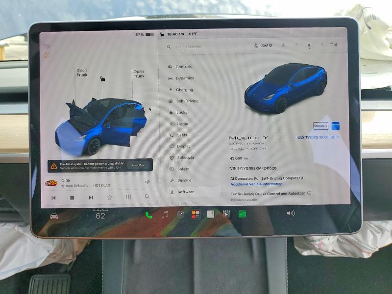 Photo 9 from auction – 2021 TESLA MODEL Y with VIN 5YJYGDEEXMF241520