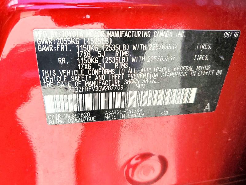 Photo 14 from auction – 2016 TOYOTA RAV4 with VIN 2T3ZFREV3GW287709