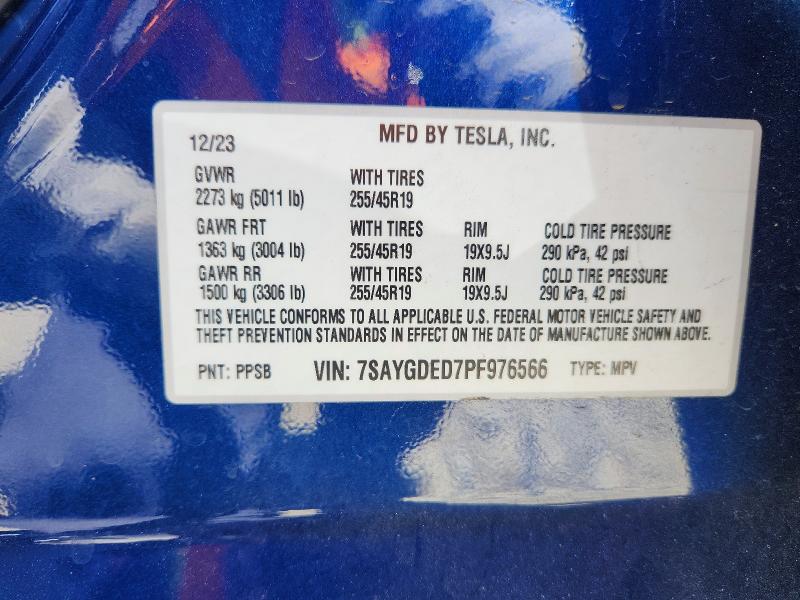 Photo 14 from auction – 2023 TESLA MODEL Y with VIN 7SAYGDED7PF976566