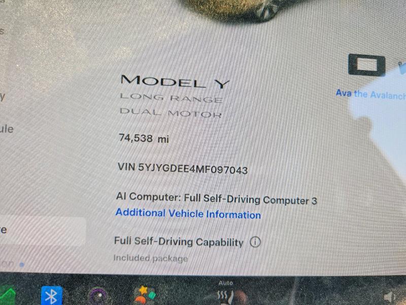 Photo 9 from auction – 2021 TESLA MODEL Y with VIN 5YJYGDEE4MF097043
