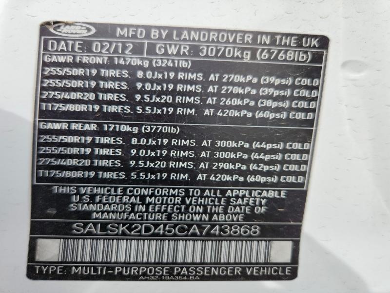 Zdjęcie 14 z aukcji – 2012 LAND ROVER RANGE ROVER SPORT z VIN SALSK2D45CA743868
