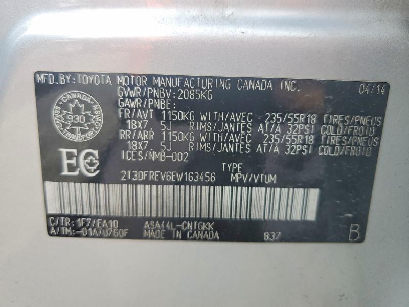 Photo 14 from auction – 2014 TOYOTA RAV4 with VIN 2T3DFREV6EW163456